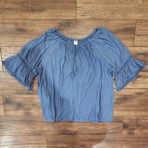 Old Navy Tops - Old Navy Women's Short Sleeve Pullover Bohemian Boho Casual Blue Top X-Large XL